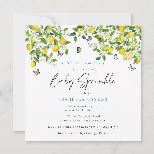 Invitación Lemon Citrus Watercolor Bebé Sprinkle (Anverso)