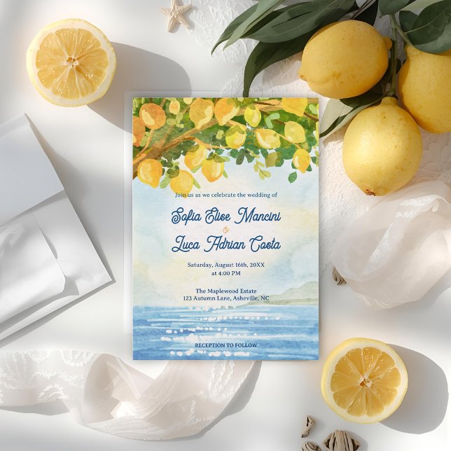 Invitación Lemon Costal Mediterranean Wedding Invitation  (Lemon Costal Mediterranean Wedding Invitation)