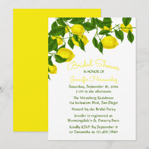 Invitación Lemon de ducha de novia amarilla y acuarela verde