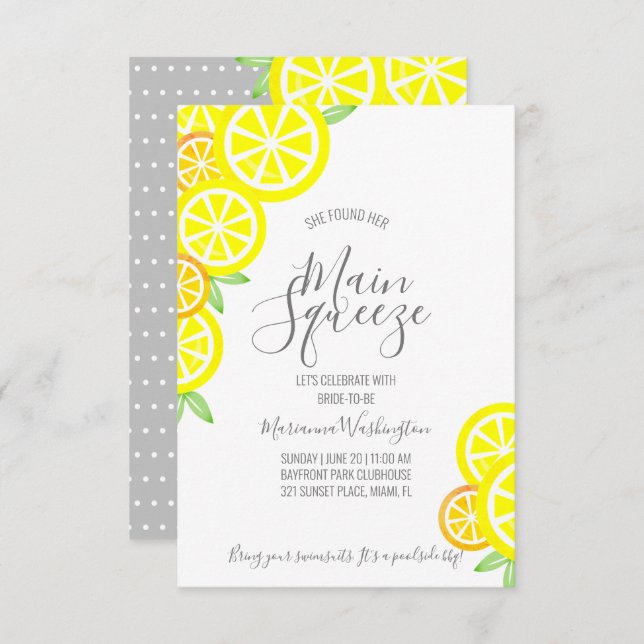 Invitación Lemon de verano PRINCIPAL SQUEEZE BRIDAL DUCHA gri (Anverso / Reverso)