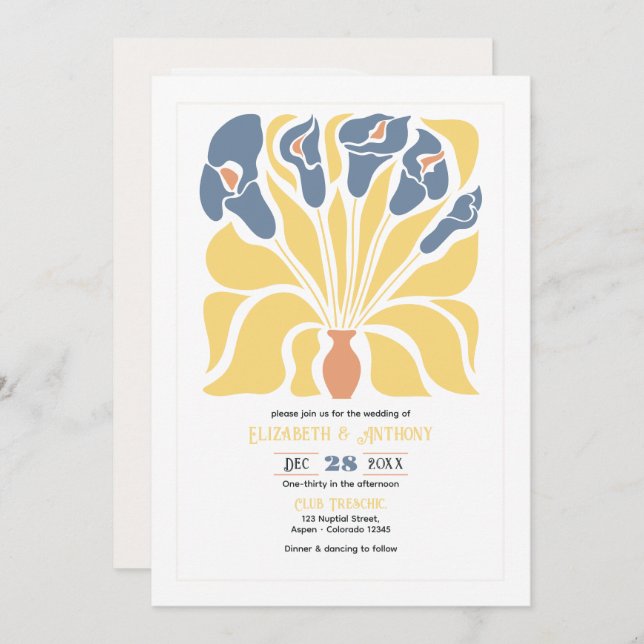 Invitación Lemon & Denim Abstract Floral Boho Wedding (Anverso / Reverso)