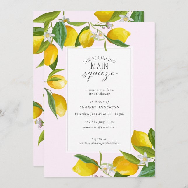 Invitación Lemon Ella encontró su exprimida principal Bridal  (Anverso / Reverso)