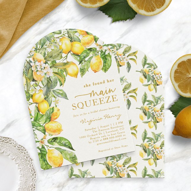 Invitación Lemon Floral Bridal Shower (Elegant Citrus Watercolor Lemon Floral Bridal Shower Arch Invitation by Painted Paperie
)