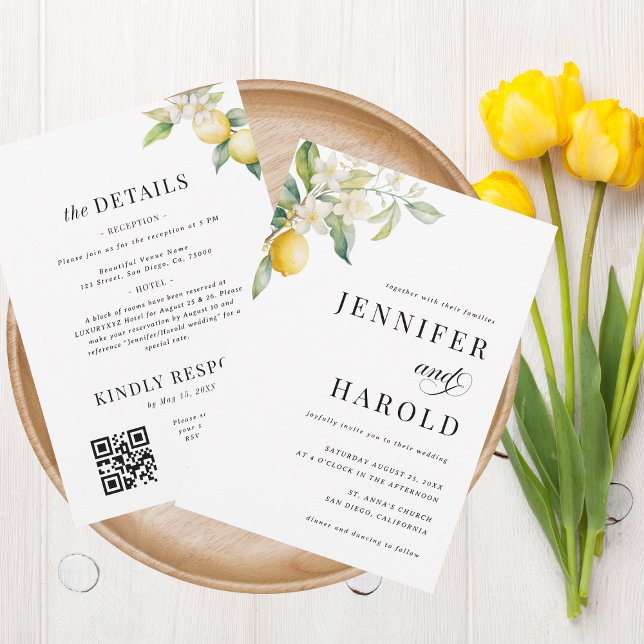 Invitación Lemon Floral Mínimo Llanura en un solo Boda (Subido por el creador)