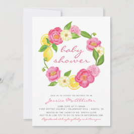 Invitación Lemon Floral Wreath Polkadot Chica Baby Shower