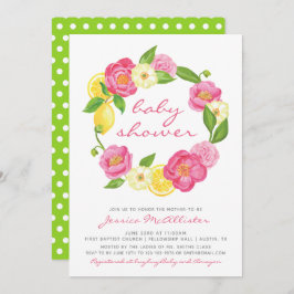 Invitación Lemon Floral Wreath Polkadot Chica Baby Shower