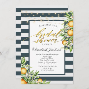 Invitación Lemon Frame Navy Blue Striped Bridal Shower