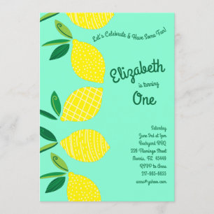 Invitación Lemon Fruit Cute Kids Primer Fiesta de cumpleaños