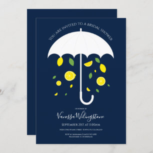 Invitación Lemon Fruit Paraguas Blue White Bridal Ducha