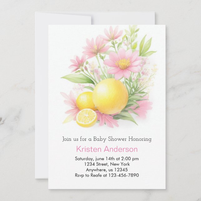 Invitación Lemon Garden Celebración Chica rosado Baby Shower (Anverso)