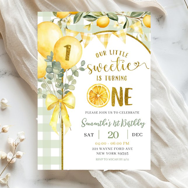 Invitación Lemon Gingham 1st birthday invitation (Subido por el creador)
