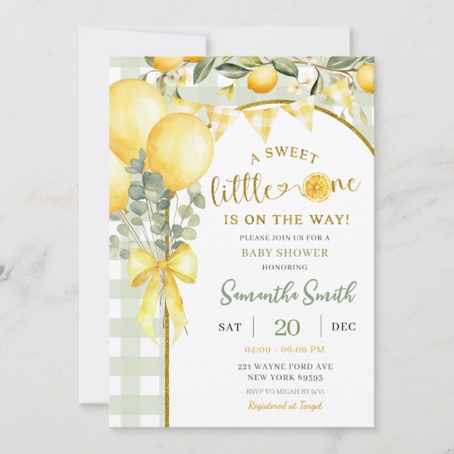 Invitación Lemon Gingham baby shower invitation (Anverso)