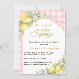 Invitación Lemon gingham pink main squeeze bow Bridal Shower
