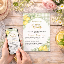 Invitación Lemon gingham sage main squeeze bow Bridal Shower