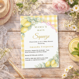 Invitación Lemon gingham squeeze pink bow girl Baby Shower