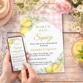 Invitación Lemon gingham squeeze pink bow girl Baby Shower