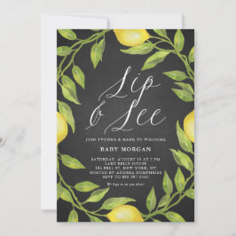 Invitación Lemon Greenery Chalkboard Sip & See Baby Shower