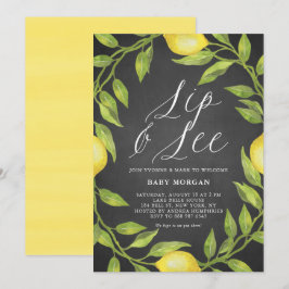 Invitación Lemon Greenery Chalkboard Sip & See Baby Shower