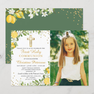 Invitación Lemon Greenery Gold Purpurina Primera Comunicación