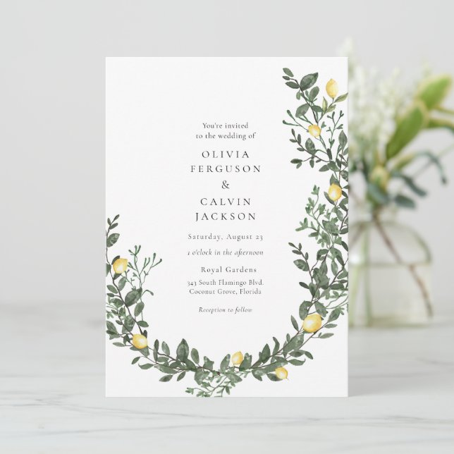 Invitación Lemon Greenery Vines Boda (Anverso de pie)