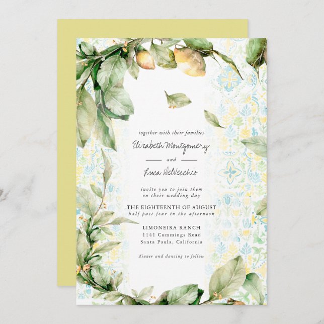 Invitación Lemon Grove | Boda Botánico Boho (Anverso / Reverso)