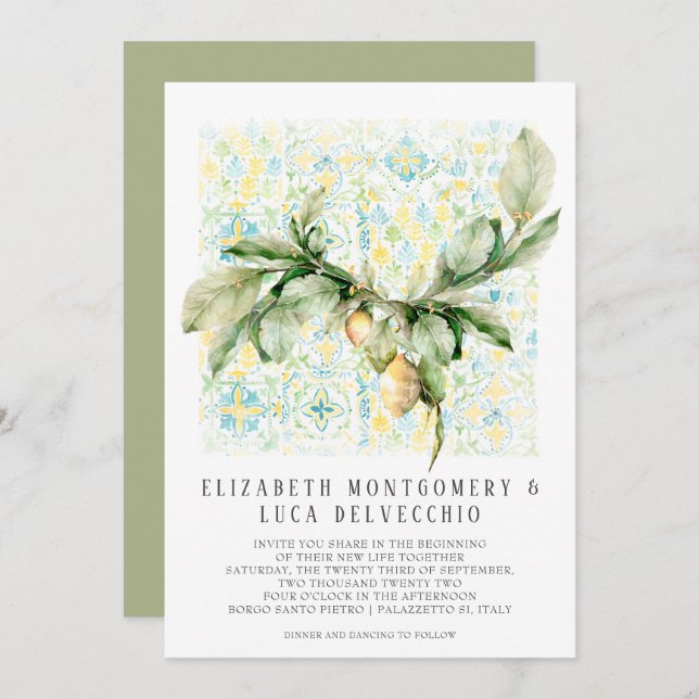 Invitación Lemon Grove | Boda Botánico Boho (Anverso / Reverso)