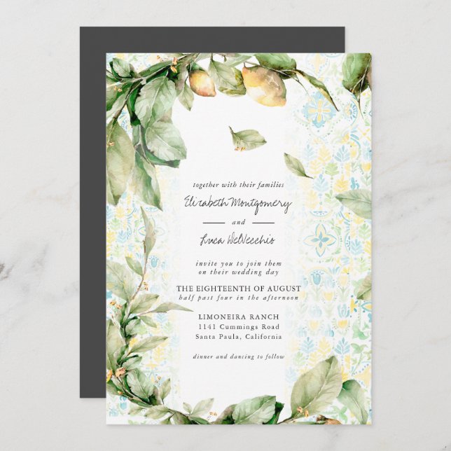 Invitación Lemon Grove | Boda Botánico Boho (Anverso / Reverso)