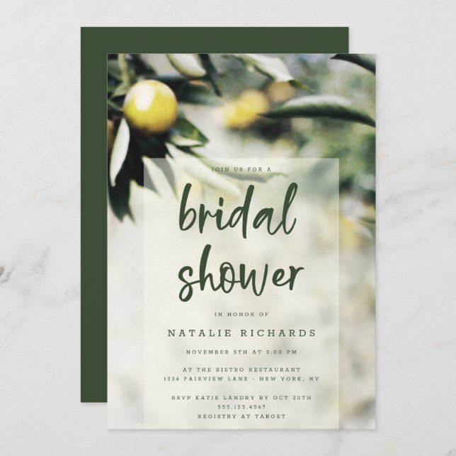 Invitación Lemon Grove | Moderna ducha de novias amarillas y  (Anverso / Reverso)