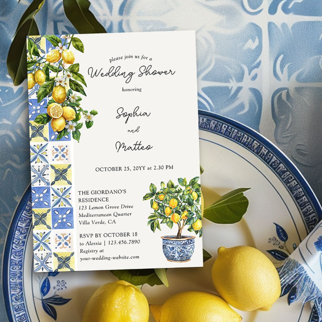 Invitación Lemon Grove Rústica Ducha de Boda Mediterránea (Wedding Shower Invitation from the Lemon Grove Wedding Collection by Darling & May)