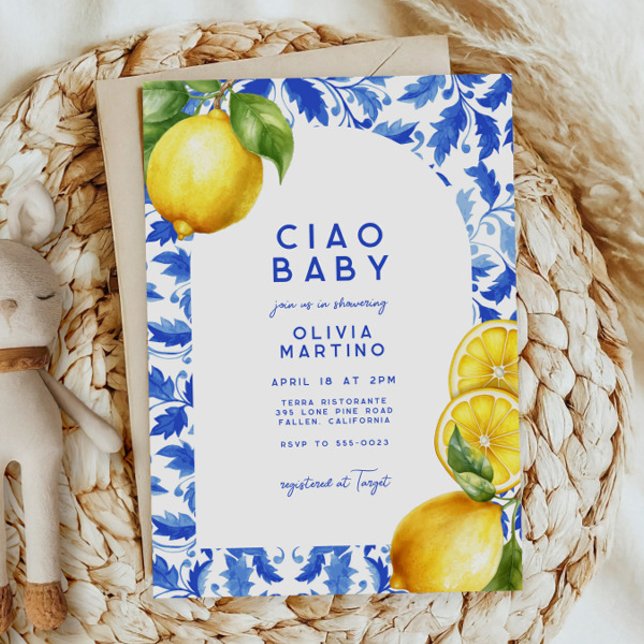 Invitación Lemon Italian Amalfi Blue Tile Baby Shower (Subido por el creador)