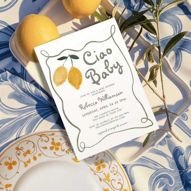 Invitación Lemon Italiana Amalfi Género Neutral Baby Shower (Ciao Baby Italian Amalfi Gender Neutral Baby Shower Invite)