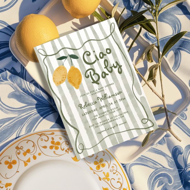 Invitación Lemon Italiana Amalfi Género Neutral Baby Shower I (Lemon Gender Neutral Baby Shower Invite)