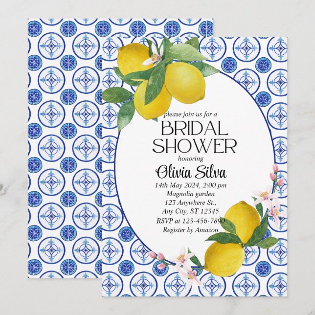 Invitación Lemon italiano mediterráneo Tile Bridalducha (Anverso / Reverso)
