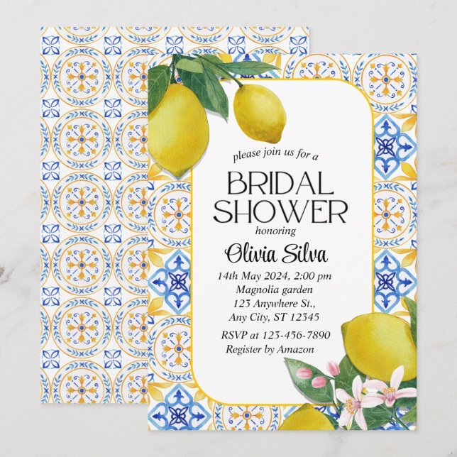 Invitación Lemon italiano mediterráneo Tile Bridalducha (Anverso / Reverso)