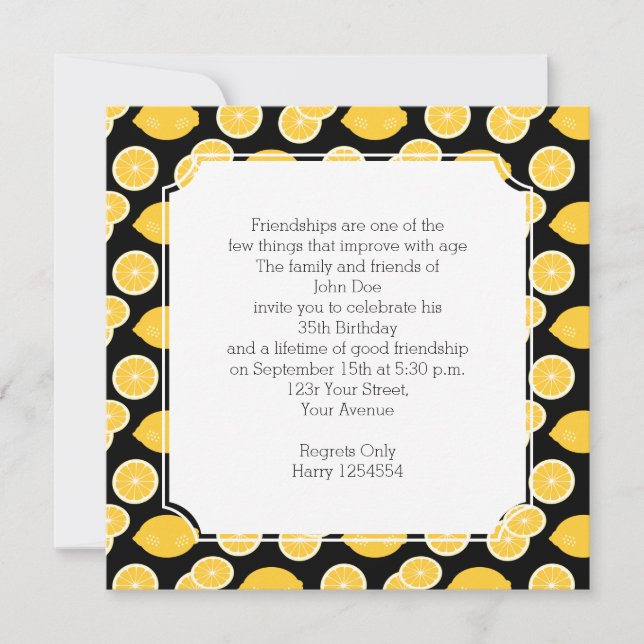 Invitación Lemon Kawaii Citrus Birthday Party (Anverso)