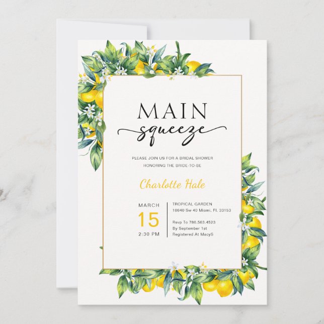 Invitación Lemon Main Squeeze Brieze Shower (Anverso)