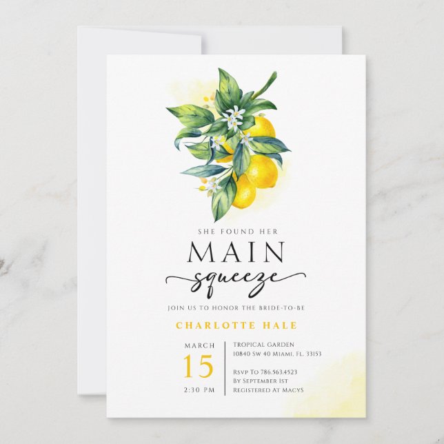 Invitación Lemon Main Squeeze Brieze Shower (Anverso)