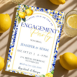 Invitación Lemon Mediterranean Blue Tiles Engagement Party