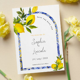 Invitación Lemon Mediterranean Boho Arch Save The Date Card