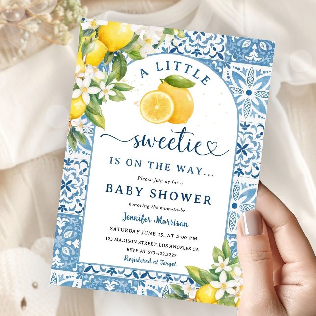 Invitación Lemon mediterráneo Baby Shower Boy Blue Tiles (Subido por el creador)