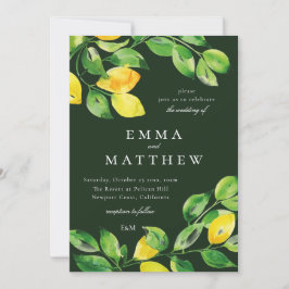 Invitación Lemon mediterráneo de color verde oscuro
