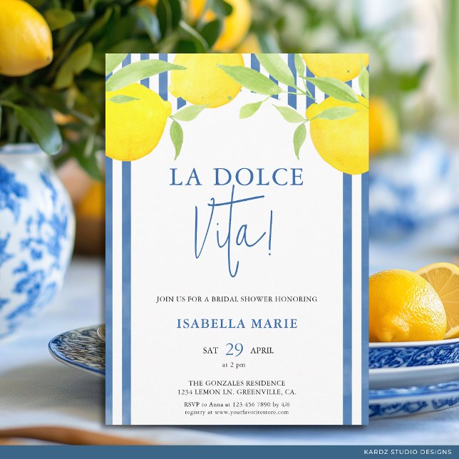 Invitación Lemon Mediterráneo Dolce Vita Despedida de Soltera (The front of the invitation is shown at a 5x7 inch. Choose size, paper, + corner style.)