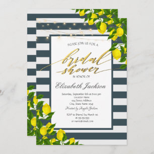 Invitación Lemon Navy Blue Striped Bridal Shower