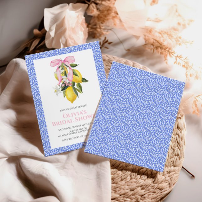Invitación Lemon Pink Bow Coquette Bridal Shower (Subido por el creador)