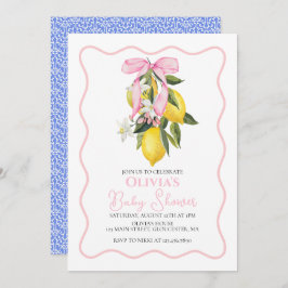 Invitación Lemon Pink Bow preppy Ducha de bebé Coquette