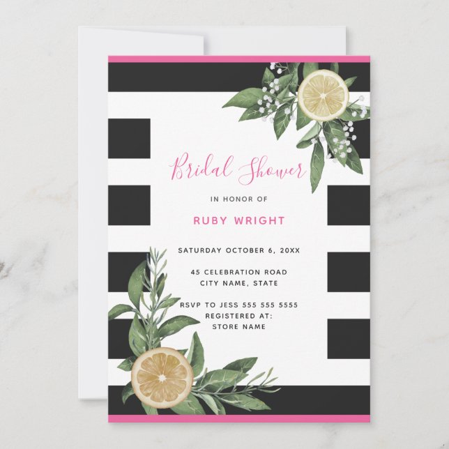 Invitación Lemon Pink Bridal de Rayo Blanco Negro (Anverso)