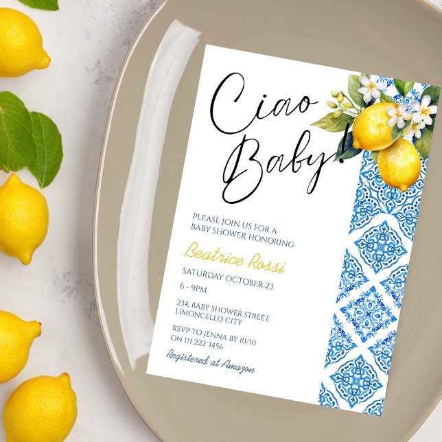 Invitación Lemon Positano Italiano Baby Shower Amalfi Tiles (Lemon Positano Italian Baby Shower Amalfi Tiles Invitation)