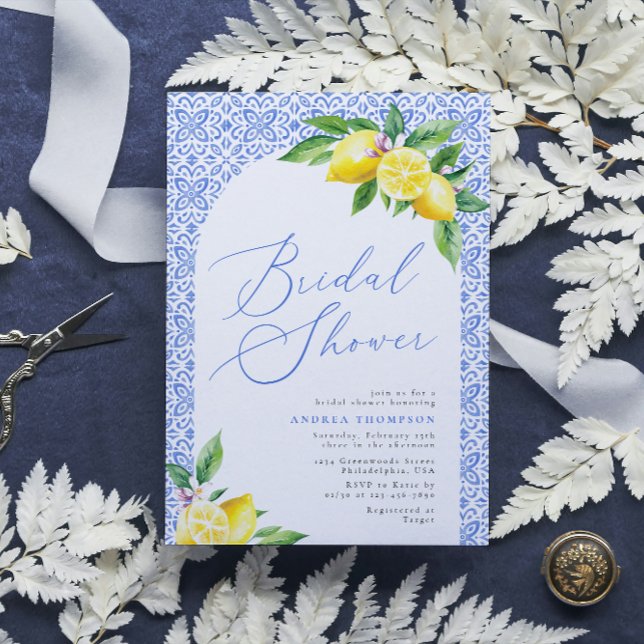 Invitación Lemon Positano Italiano Blue Tile Bridal Shower (Subido por el creador)
