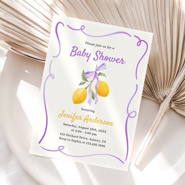 Invitación Lemon Purple Bow Baby Shower (Subido por el creador)