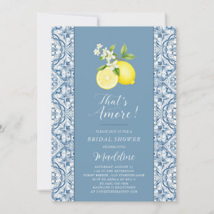 Invitación Lemon que es más ducha de novia en mosaico azul